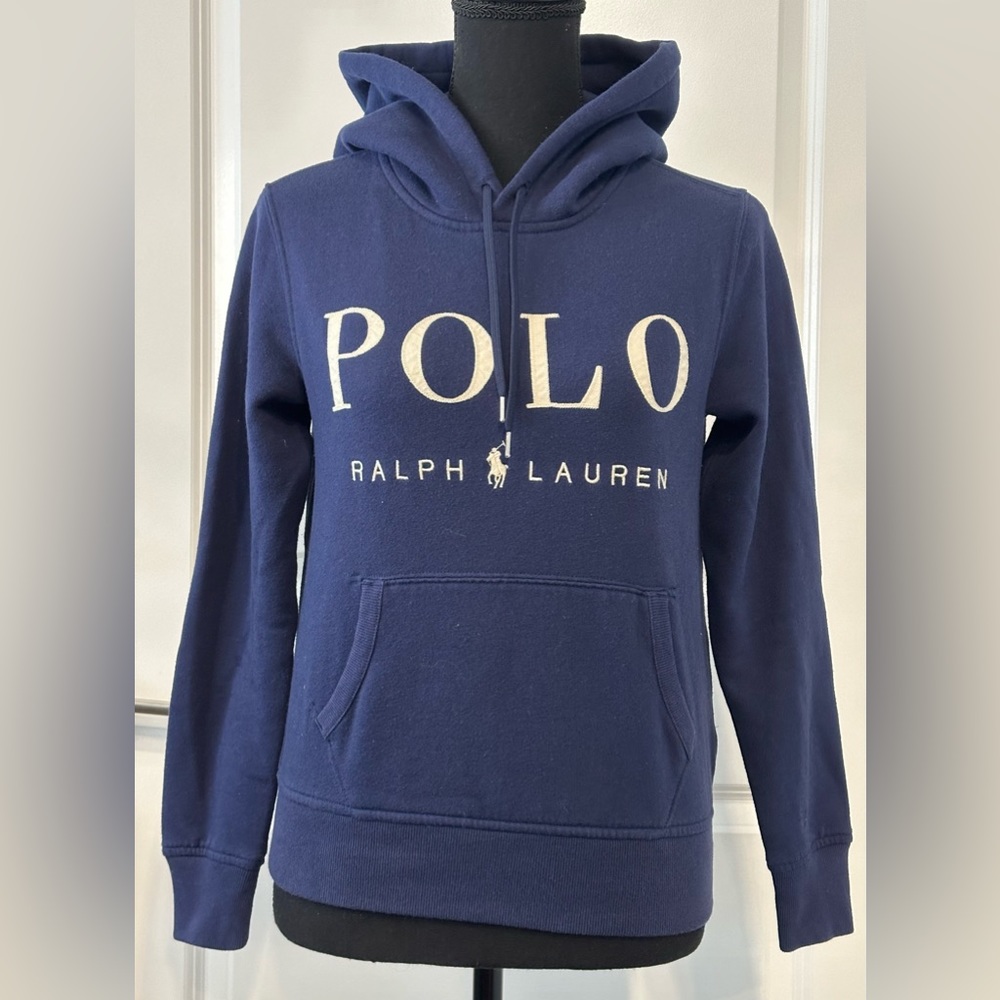 Polo Ralph Lauren Womens Hoodie Spell Out Embroidered Big Logo XS Blue